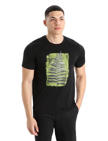 Koszulki Icebreaker Merino Tech Lite II Krótkie Sleeve Fern Imprint Męskie Czarne | PL 1758MQZA